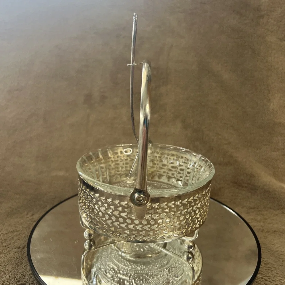 Vintage Glass Relish/Jelly Dish with Stand & 1847‎ Rogers Bros Daffodil Spoon